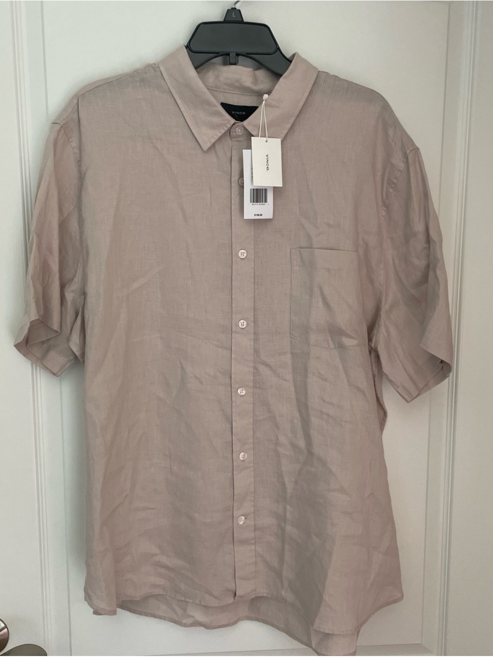 vince mens 100 linen Short sleeve shirt beige sz XL NWT